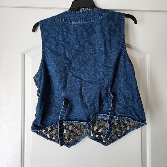 Don't Mess with Texas Denim Vest Womens Large Woven Western Rodeo Boho‎ - Picture 3 of 6